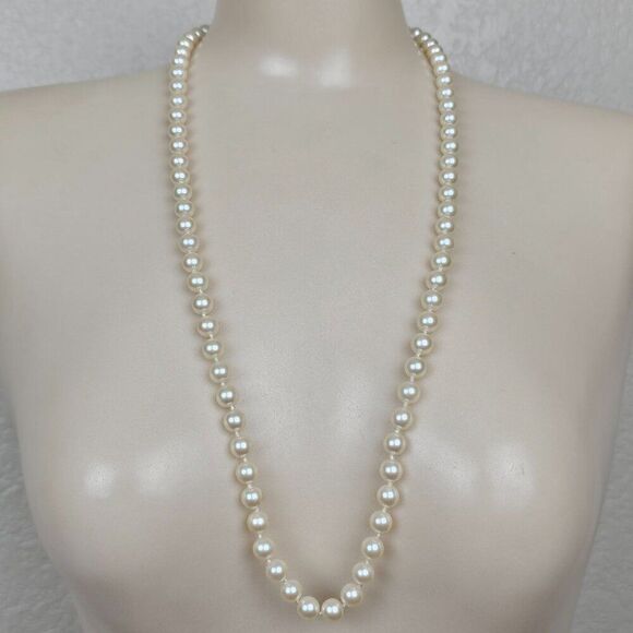 Vintage Monet Faux Pearl Glass Bead Hand Knotted Single Strand Necklace 29.5" L - Picture 1 of 9